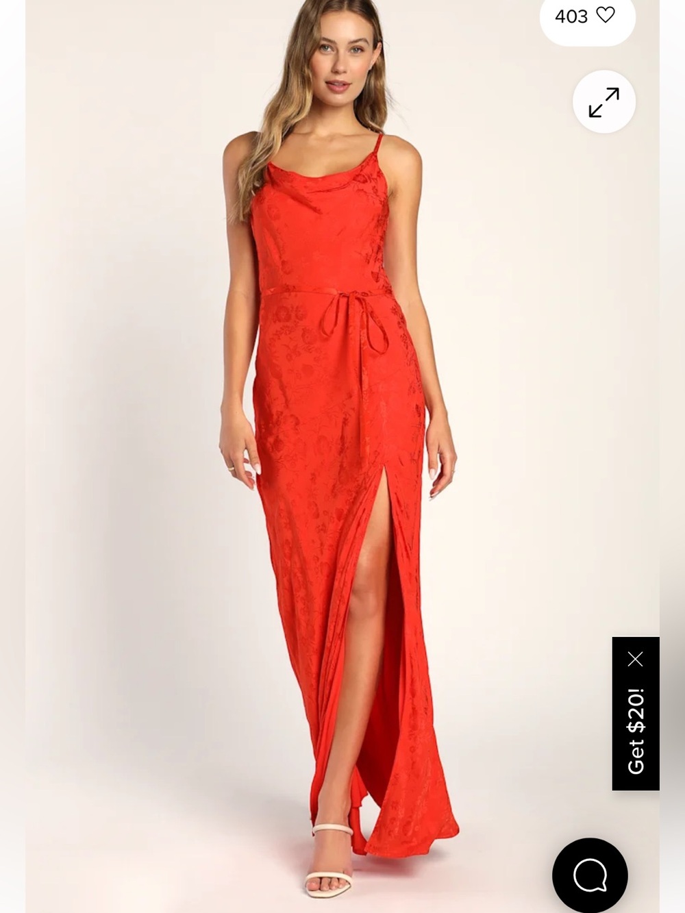 Lulu's Red orange Jacquard Cowl Neck Maxi Dress with Side Slit
